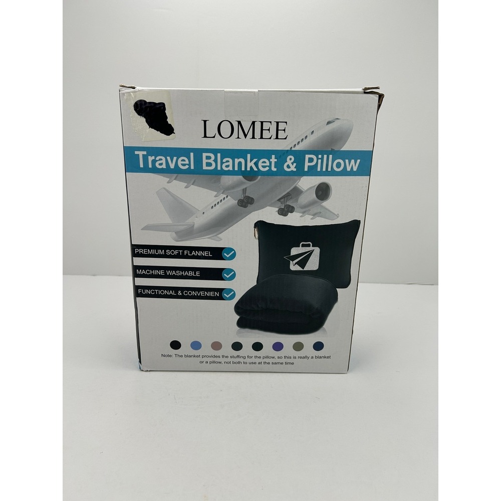 LOMEE Travel Blanket & Pillow Unisex OS Black New